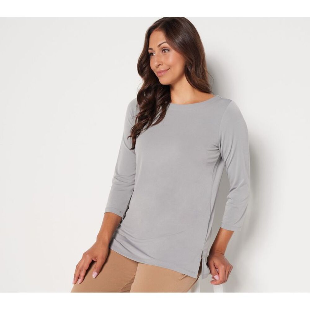 Susan Graver Women's Top Petite PM Essentials Liquid Knit Tunic Gray